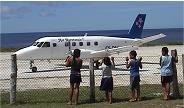 Eagerly awaiting the flight from Rarotonga